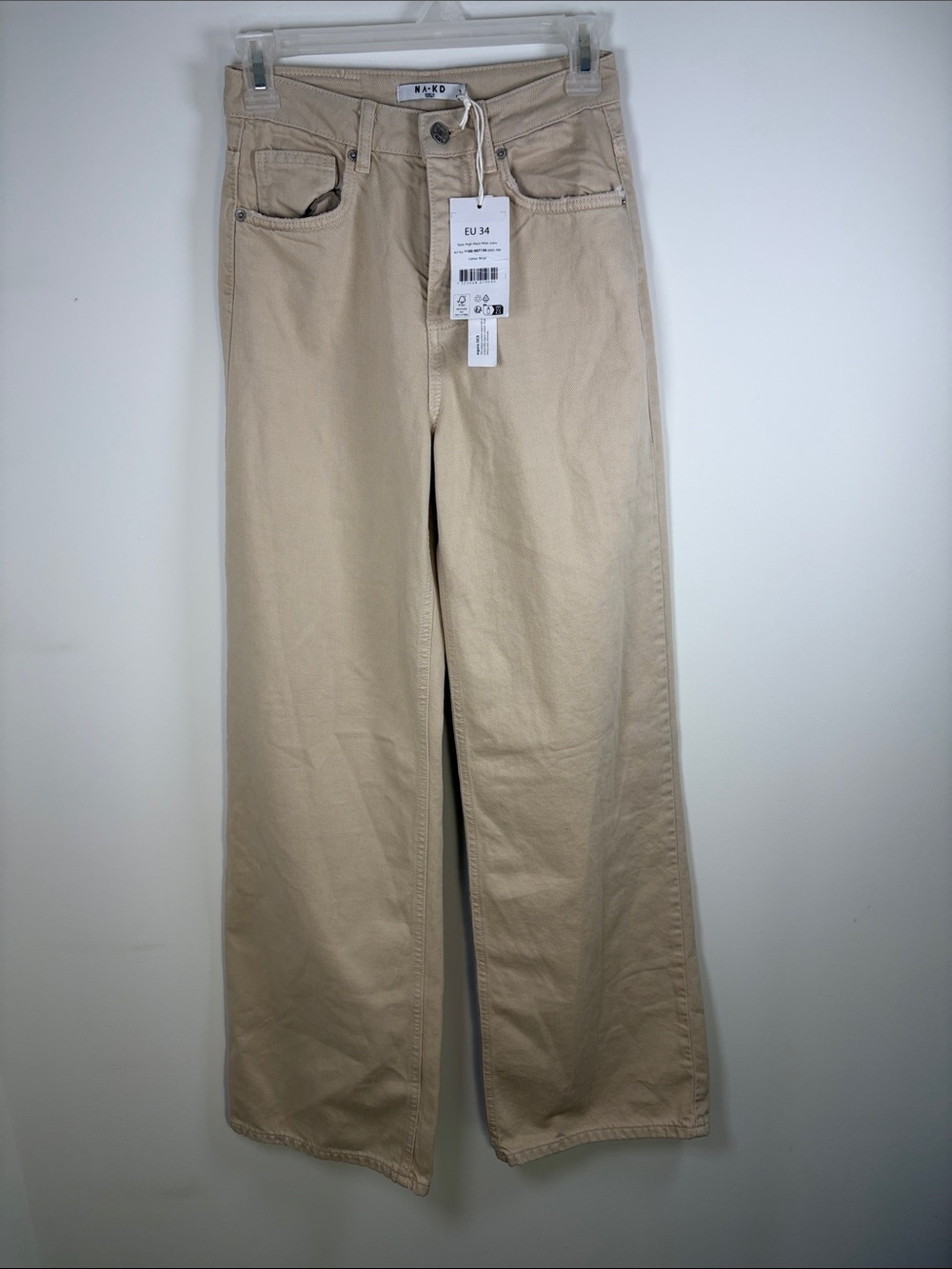 NA-KD High Waist Wide Leg Beige Jeans -EU 34 (US 2-4) Organic Cotton -NWT